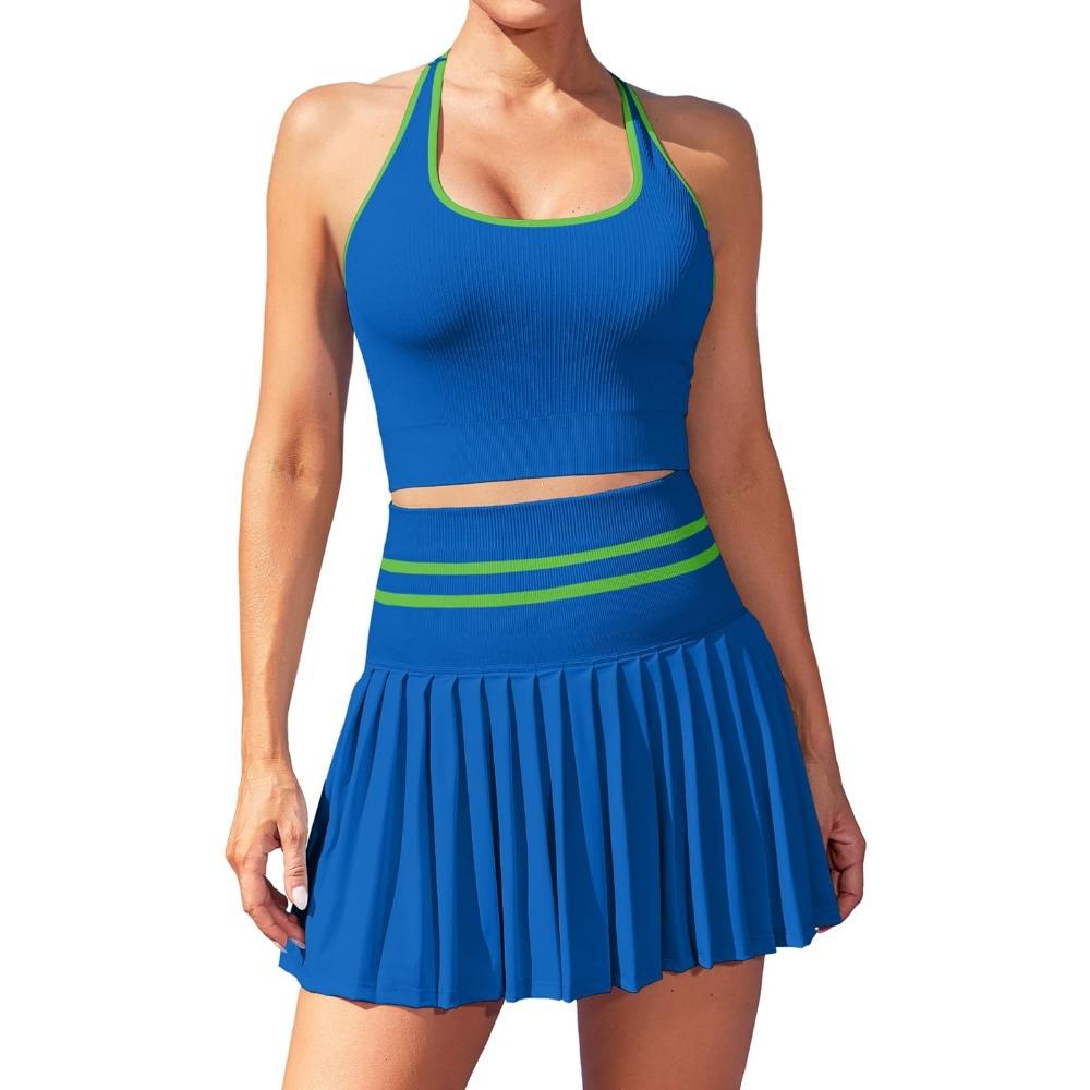 

Charmleaks 2 шт. Теннисные платья для женщин с высокой талией, плиссированные юбки, бесшовные цветные наряды для гольфа XL