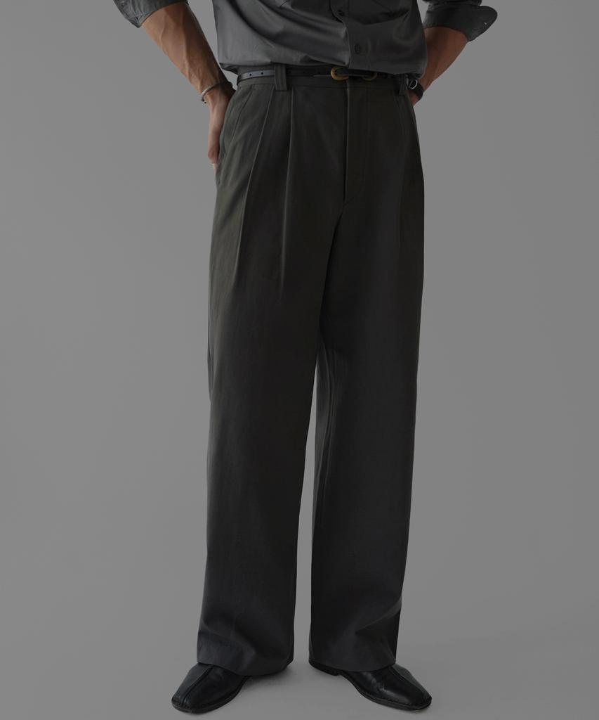 Baulopeulodeogteu Double-Pleat Cotton Wide Pants [Charcoal]