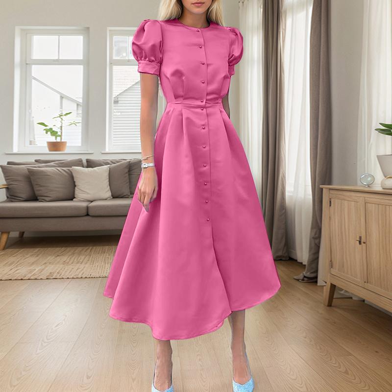 

ZANZEA Элегантное женское повседневное платье с круглым вырезом, пышными короткими рукавами и длинной юбкой 2XL