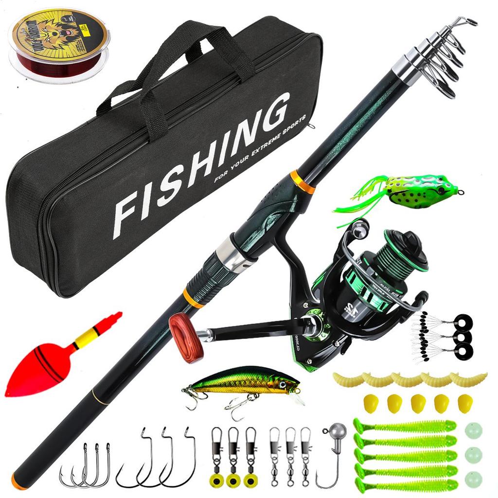 2.7m Fluorescent Green Fiberglass Sea Fishing Rod Set with Long Cast Lure, Soft Lure Hooks, and Fishing Line