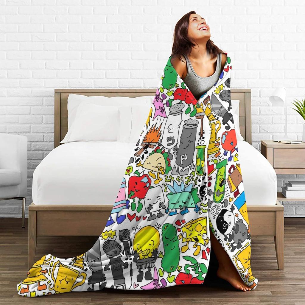 BFDI Inanimate All Characters Flannel Blanket Warm Soft Throw Blanket for Bedroom Decorative Funny Bedspread Sofa Bed Cover