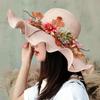 Sommer Damen Strohhut mit Blumen Breiter Rand Welliger Rand Strohhut Panama Hüte Damen Dame Outdoor Faltbare Strand Sonnenkappe