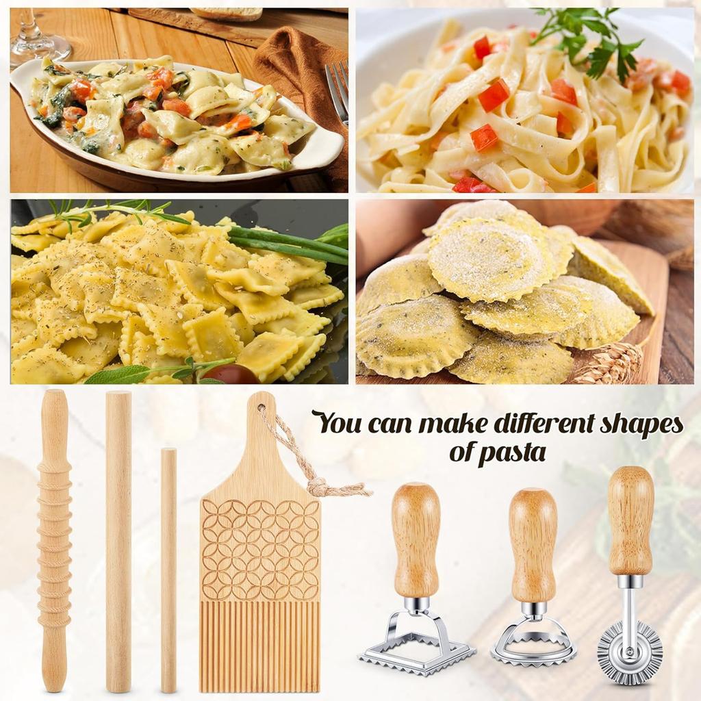 Gnocchi Pastas Tool Set with Wood Board and Ravioli Stamp Gnocchi Making Tool Perfect for Crafting Handmade Pastas
