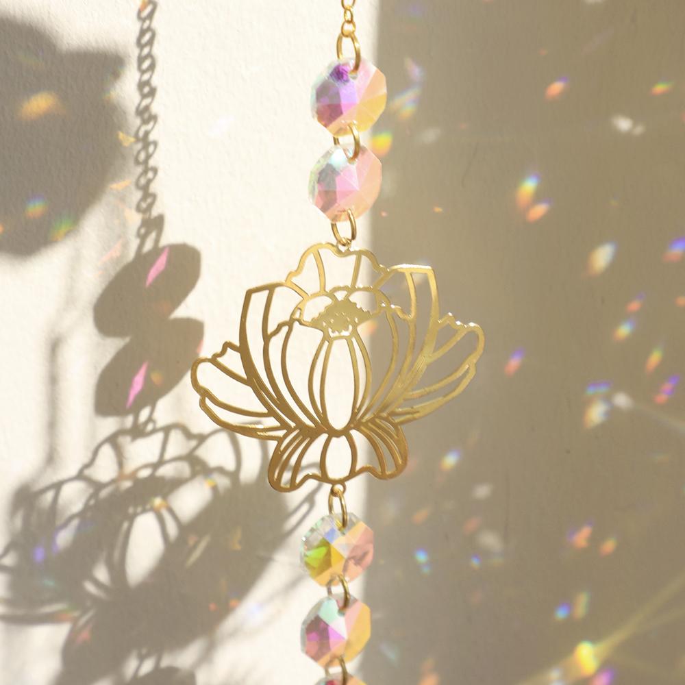 Sun Catcher Crystal Lotus Hanging Crystals Stained Glass Suncatcher Outdoor Decor Rainbow Maker Prism Chakras Garden Decoration