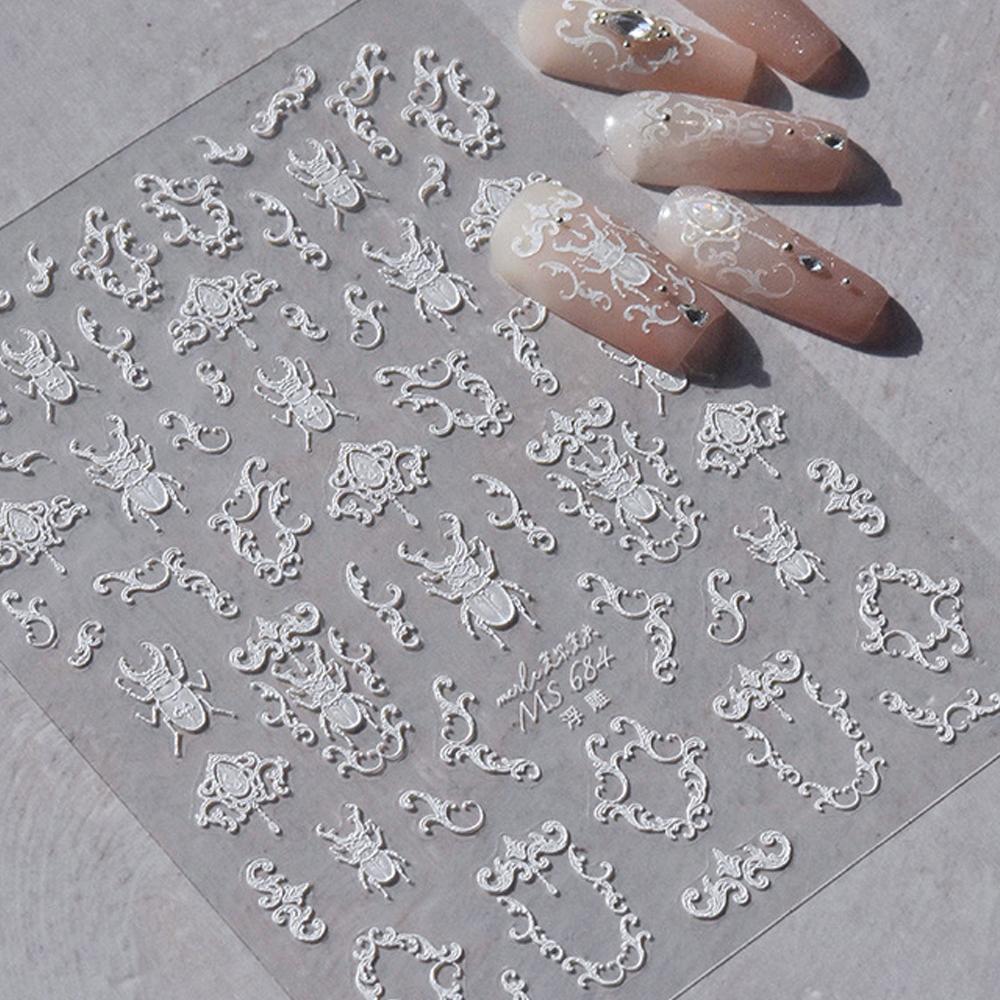 Abstract Silver 5D Nail Art Sticker Elegant French Curve Asymmetric Line Fragments Modern Artistic Self Adhesive Manicure Decal