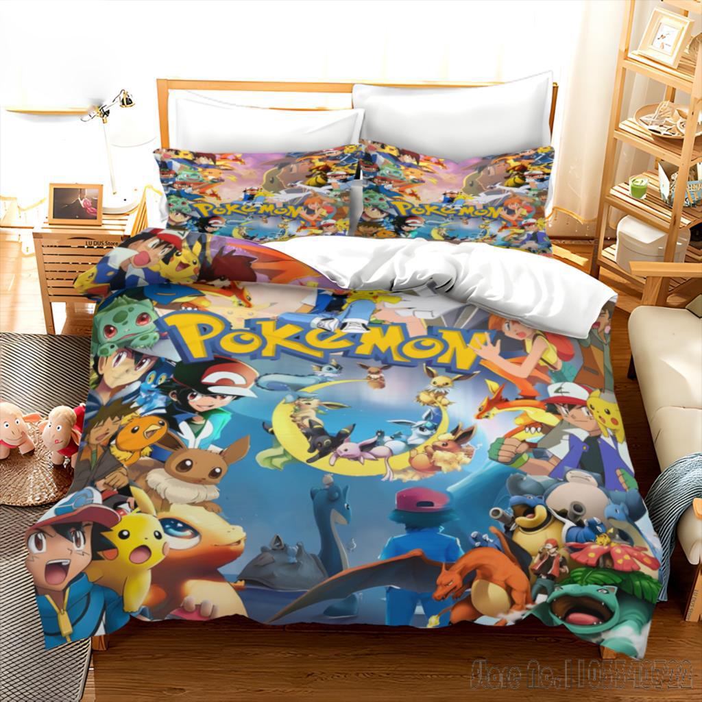 Anime Pikachu Duvet Cover Sets Bedroom Bedding For Boys Kids Teens Girls Pokemon Quilt Cover Pillowcases Christmas Gift