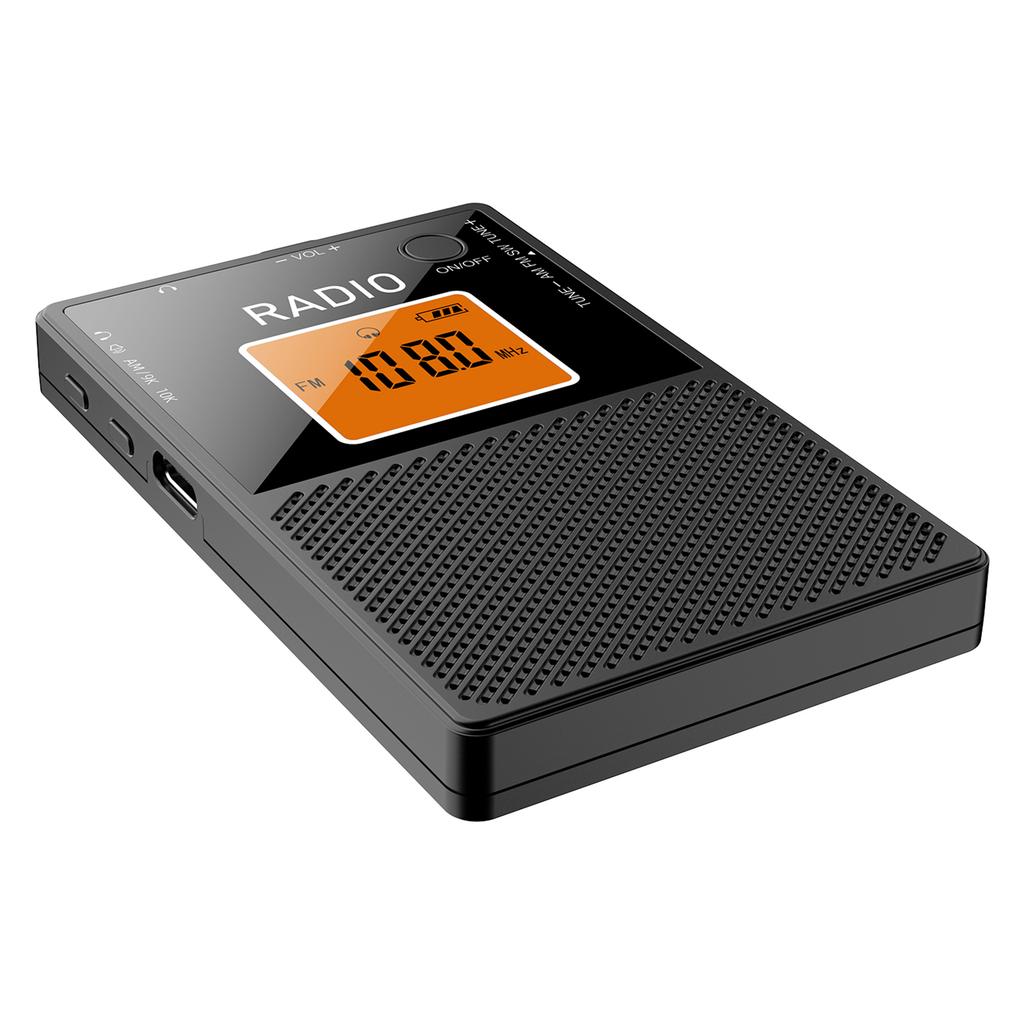 AM FM Transistor Radio Type-C Charging Pocket Speaker LCD Backlit Stereo Sound Speaker for Jogging/Gym/Camping