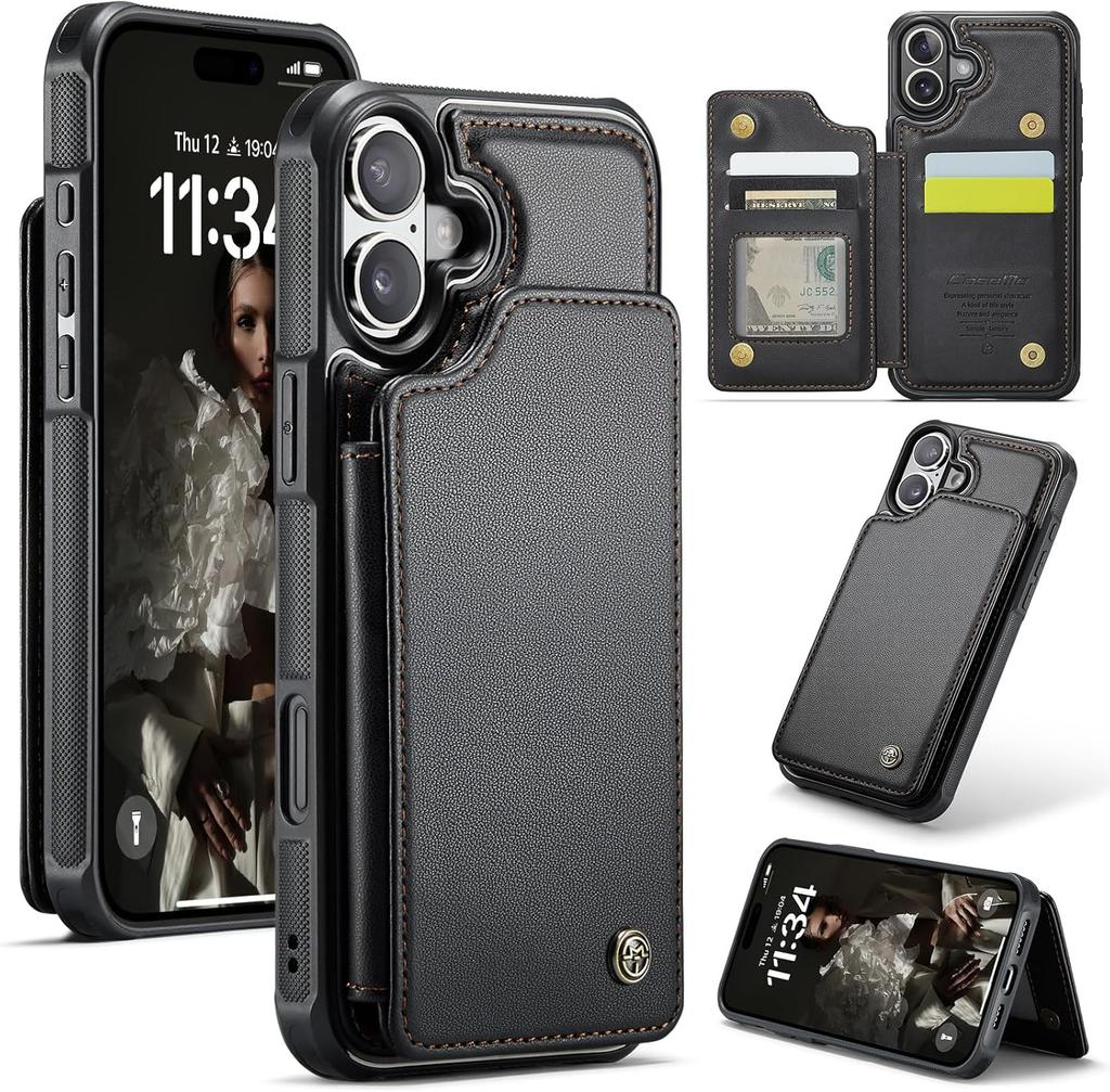 IPhone Wallet Protective Case with Card Holder, RFID Shielding, Men's and Women's Shock-absorbing Leather Bracket, Durable Protective Phone Case