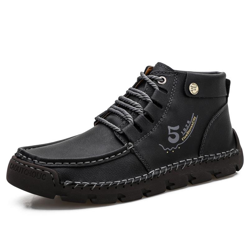 Autumn and Winter Large Size High-top Leather Shoes Men's Soft Leather Soft-soled British Martin Boots Men's Casual Korean Version of Trendy Versatile