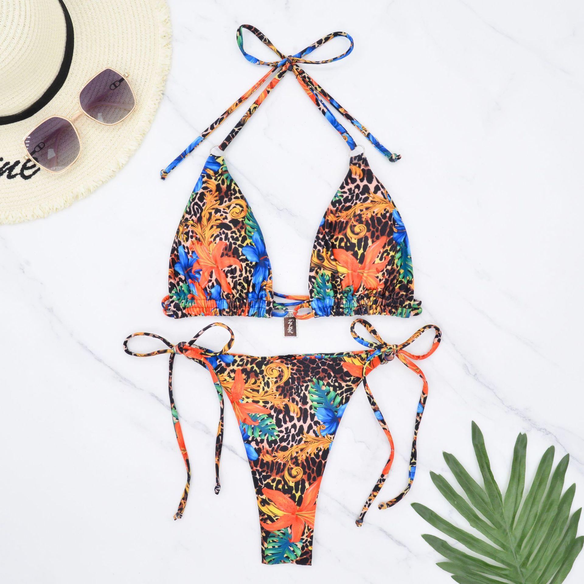 

Маленький квітковий купальник на зав язках на шиї, сексуальне бікіні з відкритою спиною XL синій