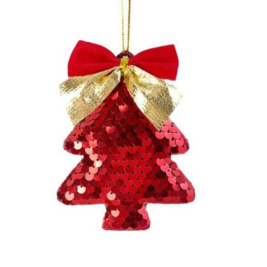 6Pcs Christmas Tree Ornaments Tree Shape Sequin Pendant with Bow for Christmas