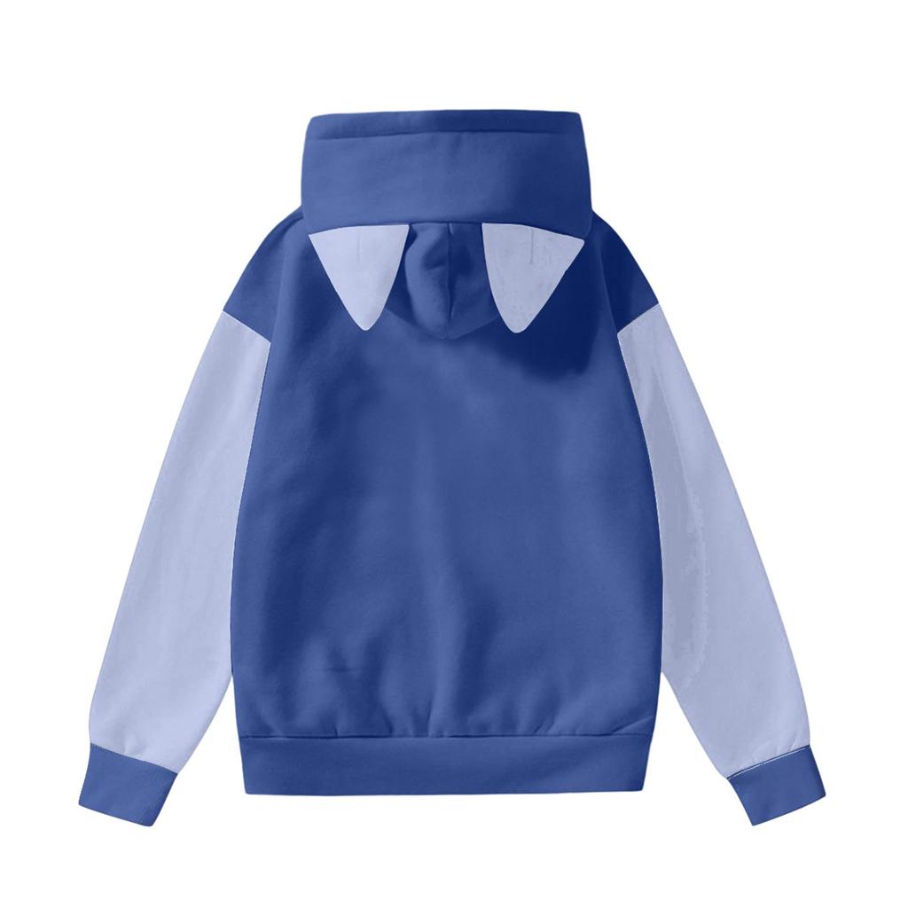 Women's Fashion Long-Sleeved Color-Blocked Printed Hooded Sweatshirt With Ears