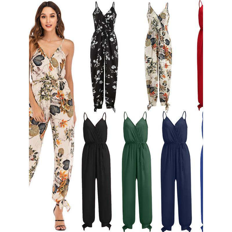 Tethered V-neck Camisole Jumpsuit for Women Tether V-neck Strap Jumpsuit