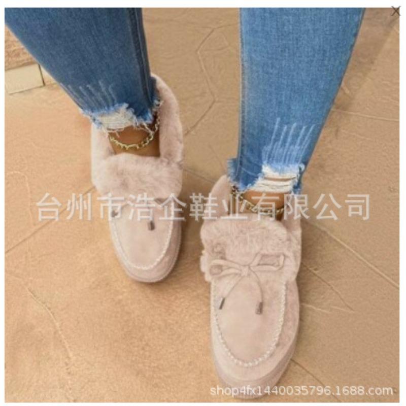 Winter round head thick sole velvet thickened warm cotton shoes women's foreign trade large size sewing shoes snow boots Doudou shoes