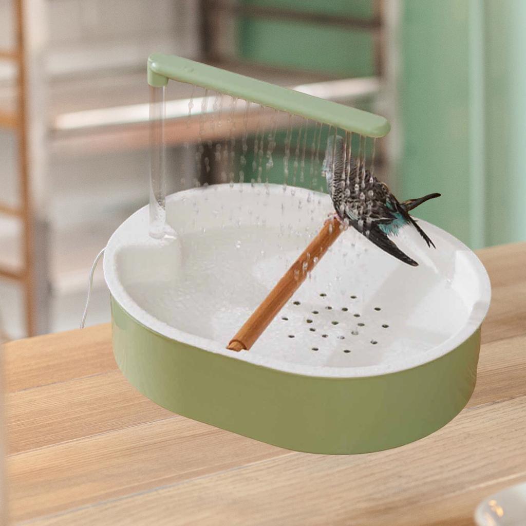 Bird Automatic Bath Shower with Wooden Perches Parrot Bathing Tub Container Cage Accessory for Cockatiel Lovebird Bird Supplies