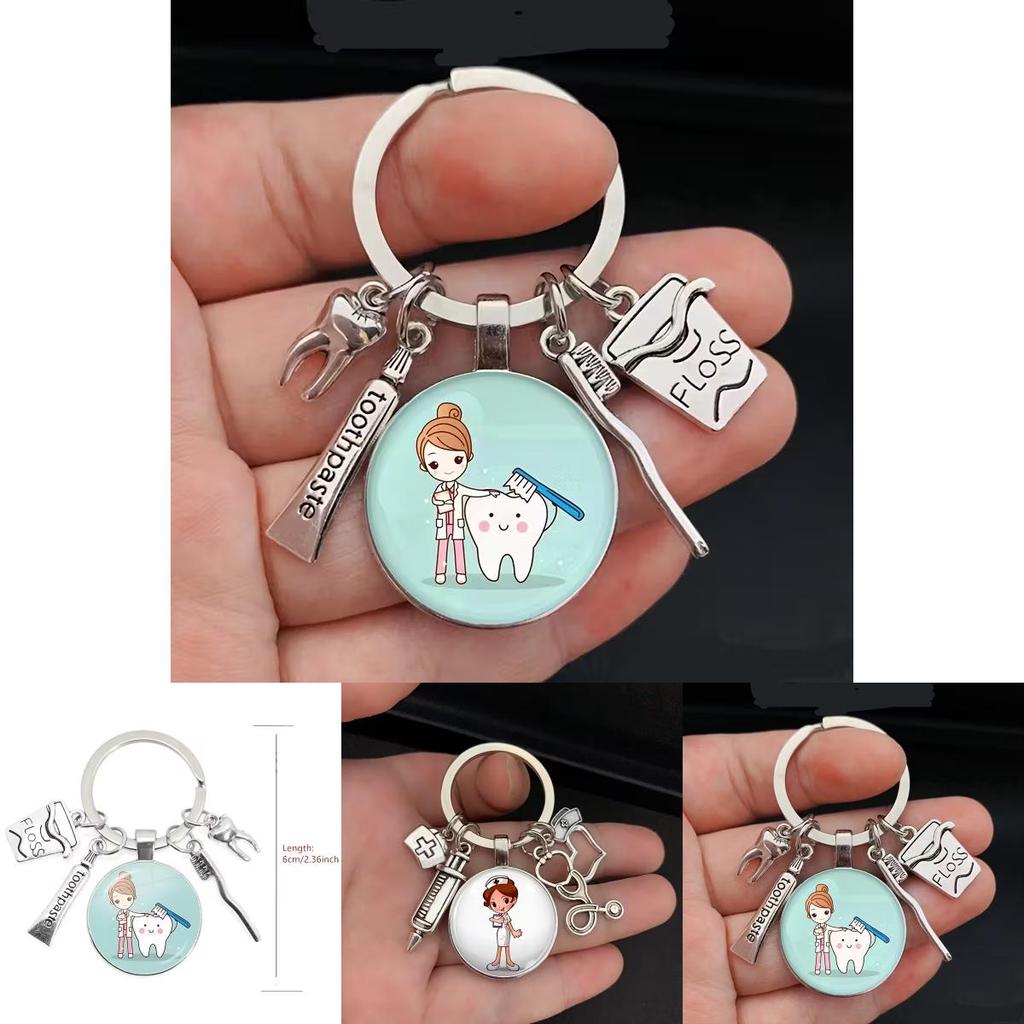Dental Care Nurse Keychain With Medical Syringe And Stethoscope For Gift And Celebration