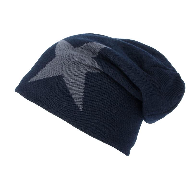 Trendy Korean Style Men's Knitted Wool Hat with Velvet Lining and Star Design for Winter