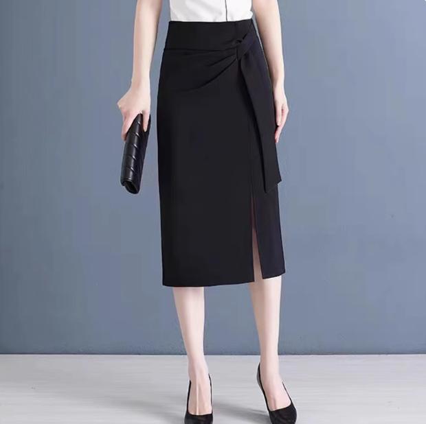 

Women s High Waist Irregular Slit Midi Skirt - Fashionable for Spring, Summer, or Autumn 2025 L чёрный