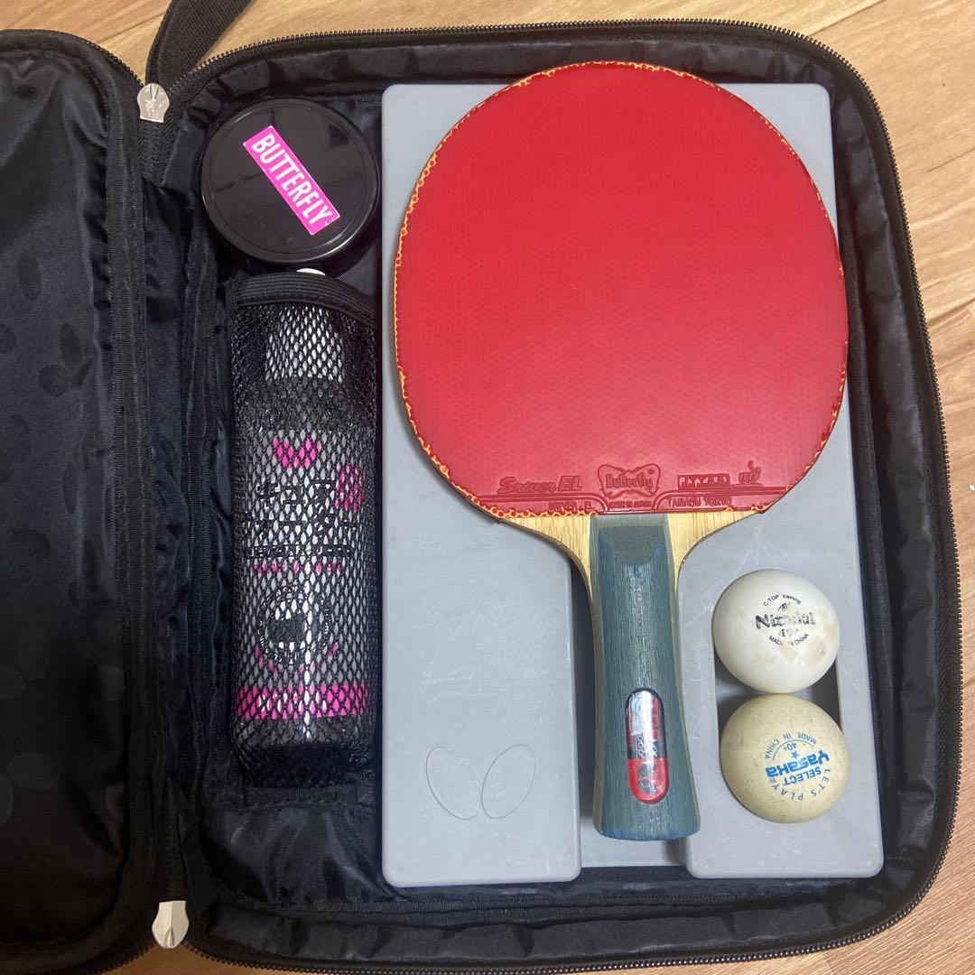 Used Butterfly table tennis racket Sriver EL rubber case set
