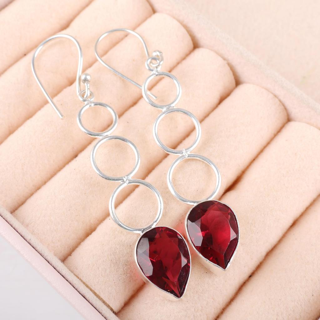 Schmuck mit rosa Rubellit-Edelstein, Ohrringe aus massivem 925er Sterlingsilber, wunderschöne Silberohrringe, handgefertigte Heilohrringe für Frauen