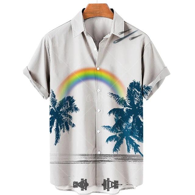 Chemise à Manches Courtes Imprimé Plage Tropicale, Idéale pour les Vacances d'Été