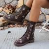 Woman Ankle Boots Retro Embroidery Spring Autumn Shoes Women Casual Thick Low Heel Side Zip Western Round Head Fashion Botines