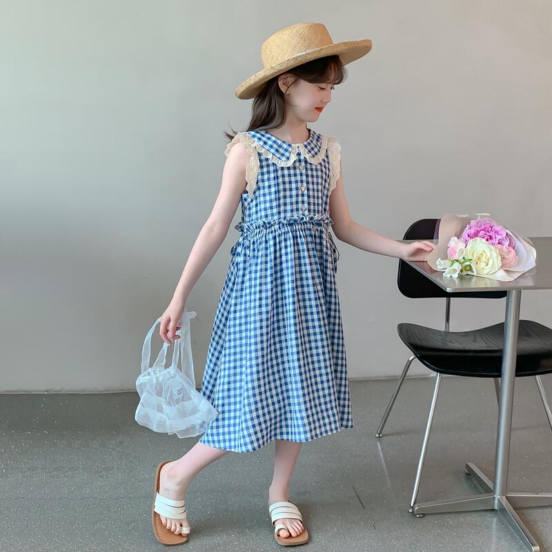 Girls' Stylish Plaid Sleeveless Princess Dress