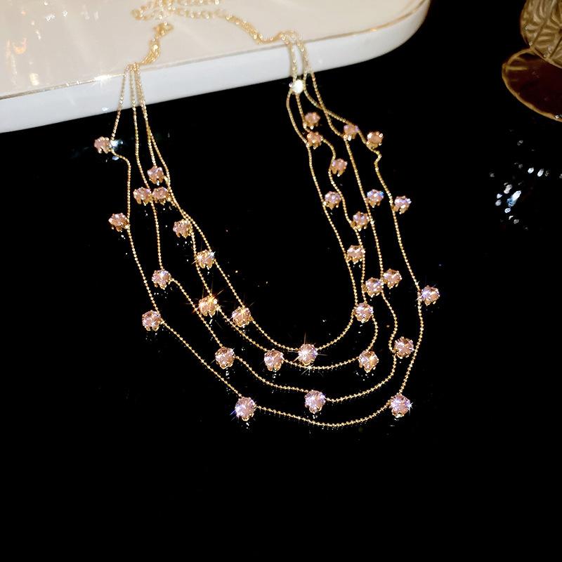 

High end multi-layer colored zircon necklace, light luxury collarbone chain, niche fashion accessory, Valentine s Day gift