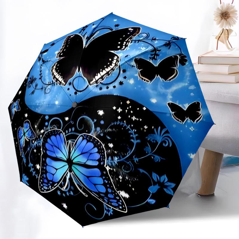 

1pc Butterfly Yin Yang Automatic Folding Umbrella Durable Iron Frame,All Seasons Home Travel Outdoor Multifunctional Umbrella yy251115127