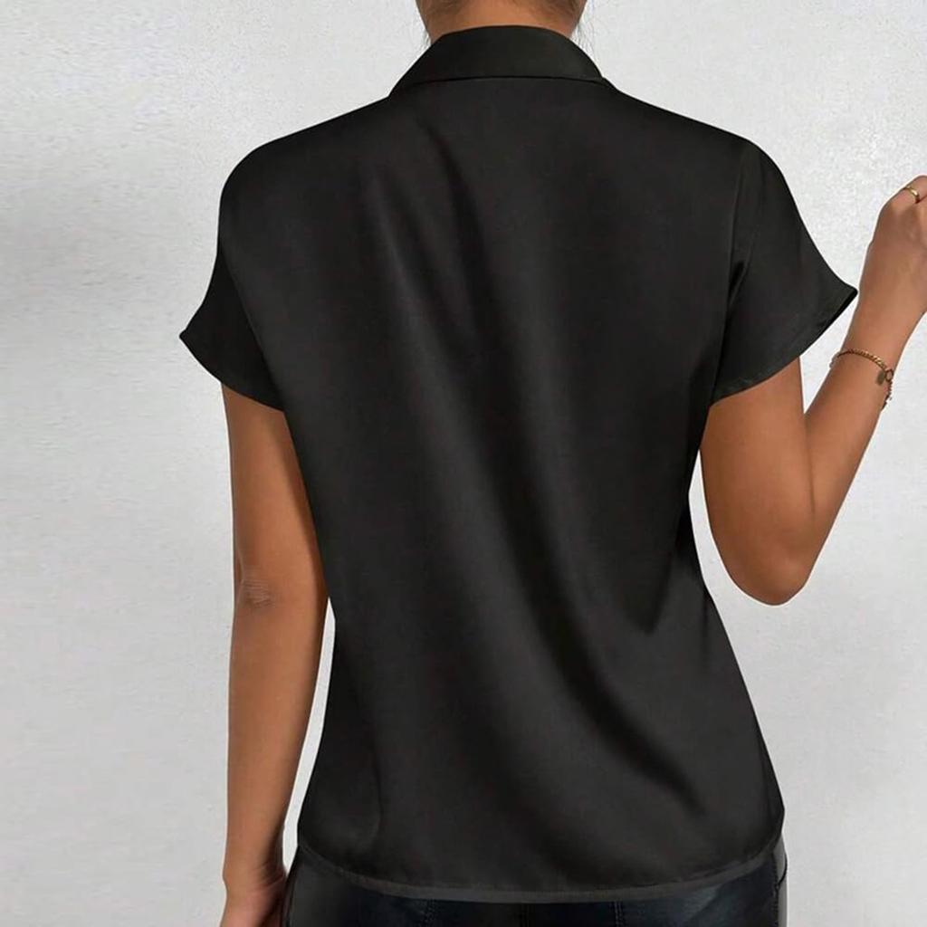 Damen Modisches Lässiges Einfarbiges Rundhals Kurzarm-Top Kurzarm-Top