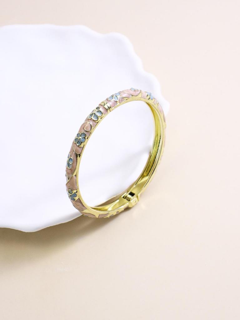 Enamel Painted Floral Rhinestone Bangle - European & American Hot-selling Bracelet
