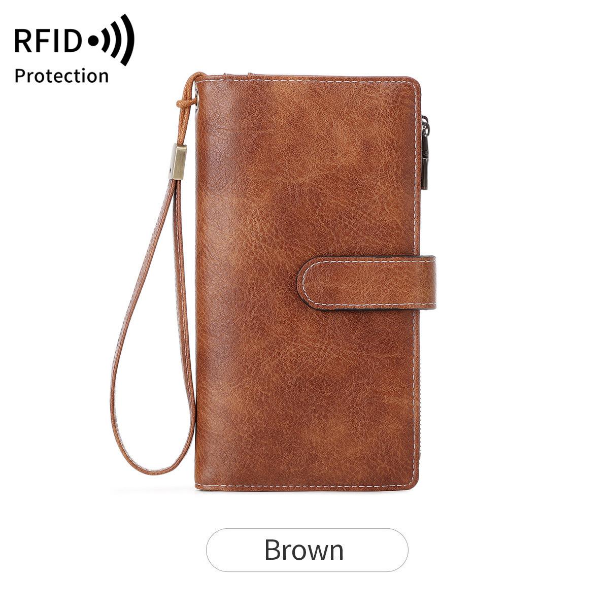 

RFID Тройной длинный кошелек, Ретро многофункциональный женский кошелек, Однотонная портативная сумка-клатч большой вместимости