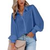 Women Loose Solid Color Button Down Shirt with Pleated Lantern Sleeves