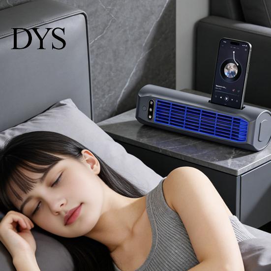 USB Charging Fan Portable Air Conditioner with Built-in Phone Holder, 3 Modes Vertical Flat Small Space Wall-Mounted Fan, Bladeless Quiet Cooling