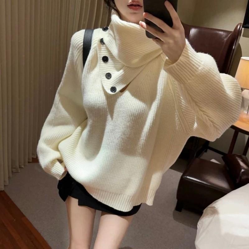 Women's Korean Style Detachable Neck Warmer Sweater: Trendy Winter Knitwear Design