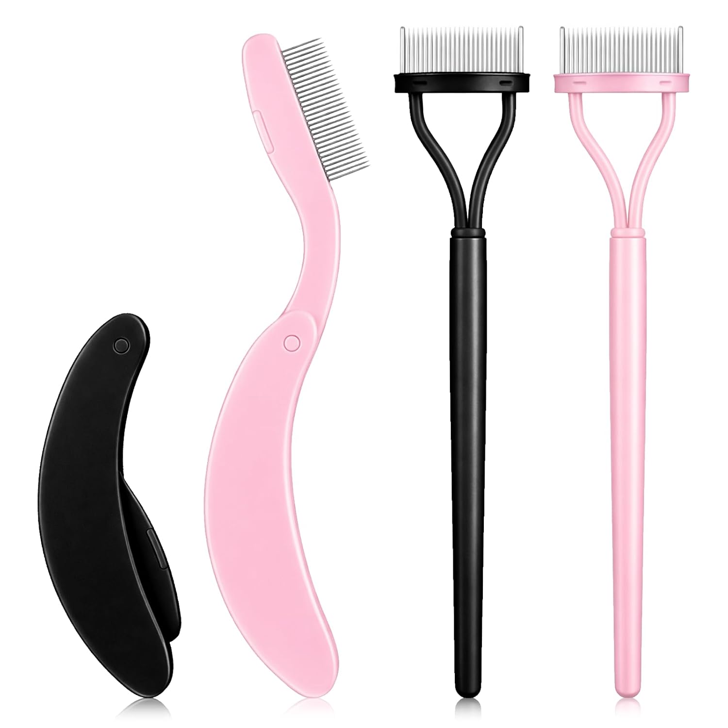 4 Pcs Eyelash Mascara Separator Tool, Portable Eyelash Comb Mascara Brushes, Pink Makeup Applicator Eye Makeup Metal Teeth For Combing,