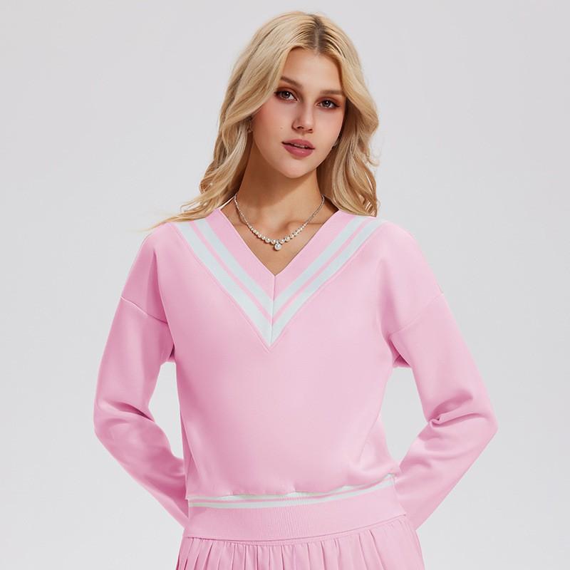 

Autumn Winter Sports Long-sleeved Shirt Women s Tennis Suit Large V-neck Sweater Fashionable Loose Casual Contrasting Coat XL