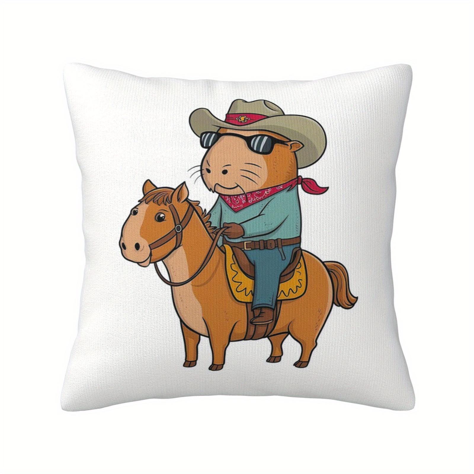 pc Cute Capybara Cowboy Pillow Cover Cartoon Animal on Horse Western Style Cushion Case for Bed Couch Home Decor Gift 40x40cm
