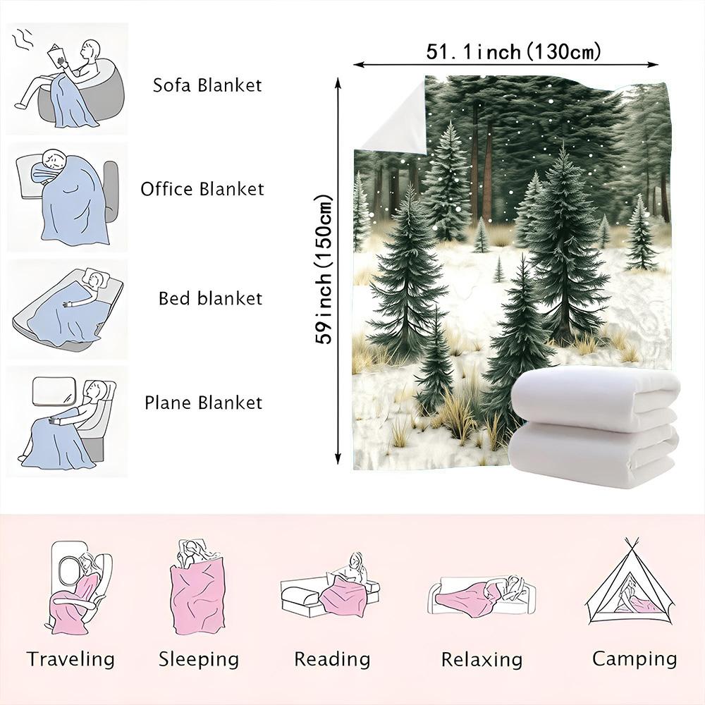 1PC Winter Forest Print Blanket — Made of soft plush flannel, it's perfect for sofas, beds, or loungers. Ideal for home decor an