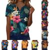 Women's Fashionable Casual Hawaiian Print V-neck Short-sleeved Button-down T-shirt Top