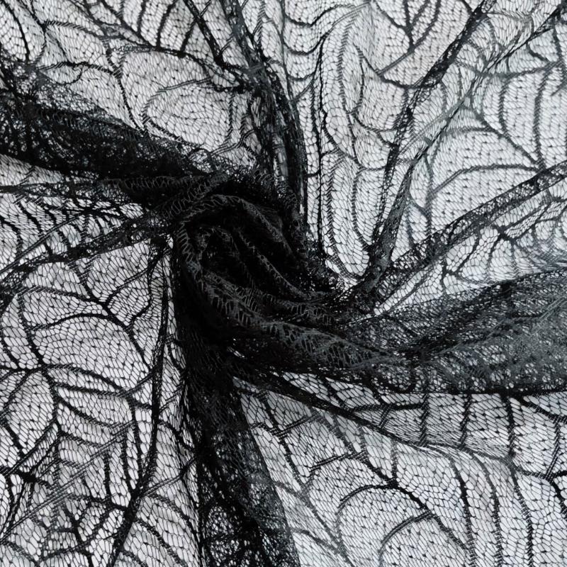 Spiderweb Table Cover for Halloween, Round Black Lace Tablecloth with Soft Fabric Drape for Dessert Display, Entry Table, and Party Decors