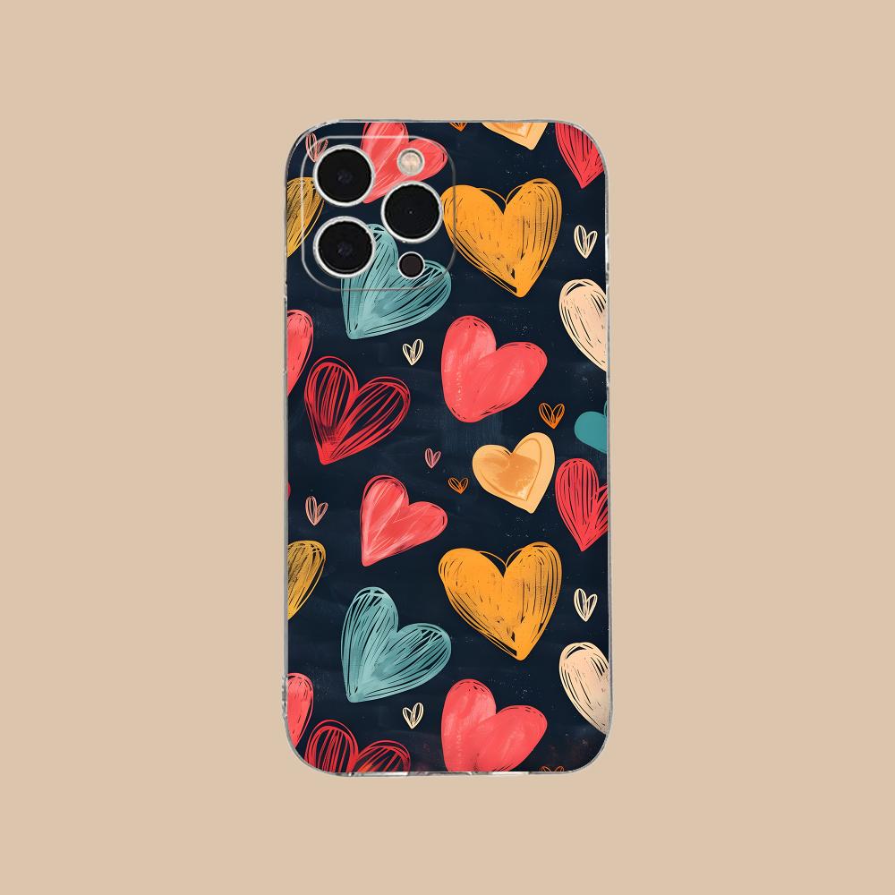 Y2K Glowing Hearts Mobile Phone Case for iPhone 17 16 15 14 13 12 11 X XR XS Air Pro Max Plus Mini Clear Colorful Cover Luxury