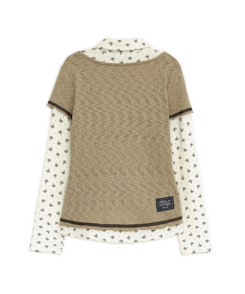 HUG YOUR SKIN Flower Shirt Layered Top (Beige)