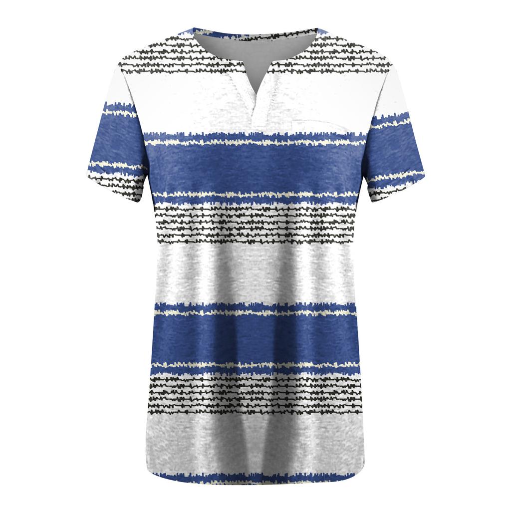 Women's Large T-shirt Summer Casual Print V-neck Short Sleeve Pocket Top