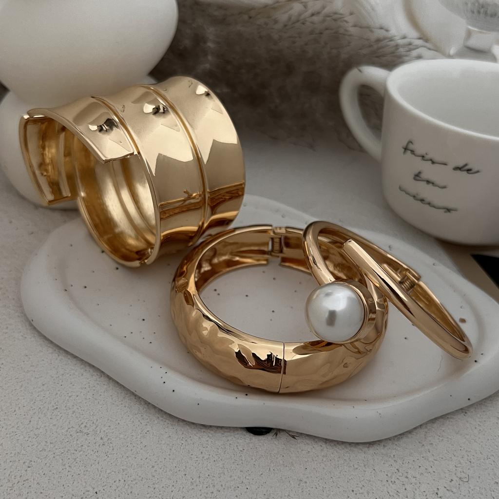 SHIXIN Hip Hop Smooth Gold Color Open Spring Bangles for Women Irregular Geometry Wide Cuff Bracelet Luxury Jewelry Unisex Men