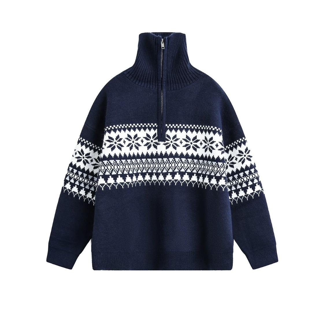 

Men s Vintage Zipper Sweater: Windproof, Color-Blocked, Half-High Collar, Casual Korean-Style Knit Jacket XXL темно-синього кольору