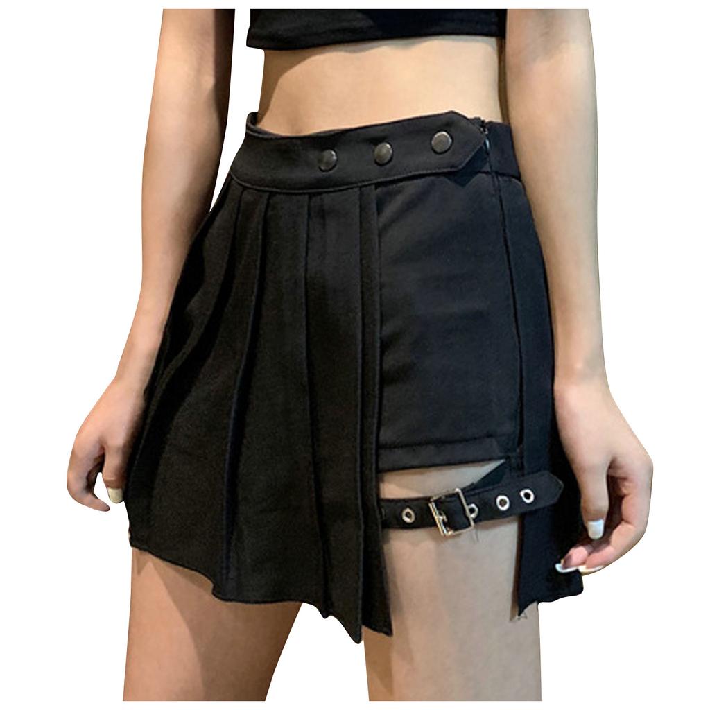 Women Fashion Casual Solid High Waist Ruffled Frenulum Zipper Short Skirt