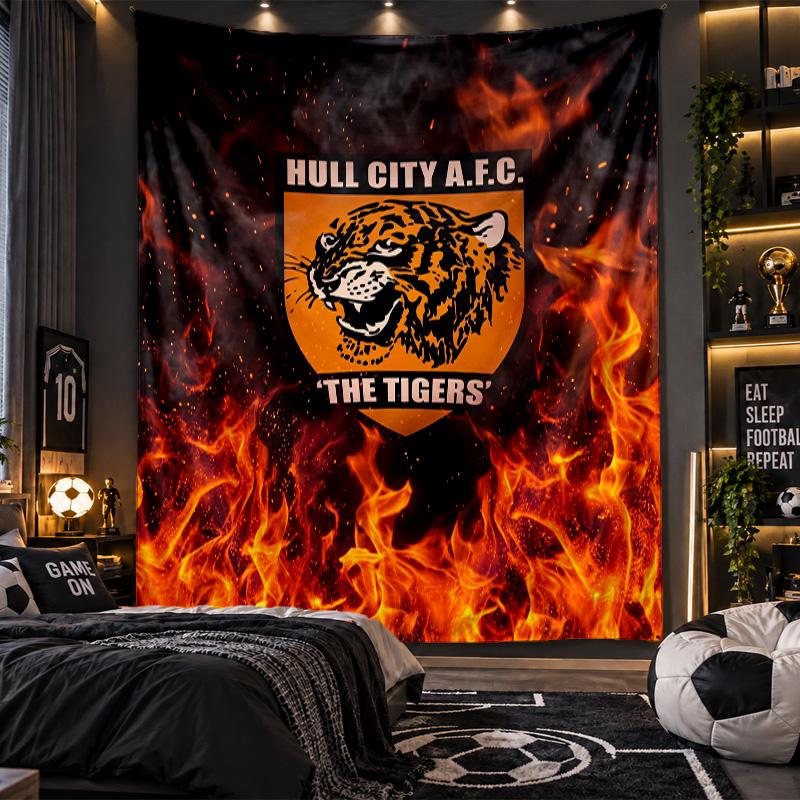 Nástěnná tapisérie s potiskem fotbalového klubu Hull City, látka pro obývací pokoj, ložnici, domácí dekorace