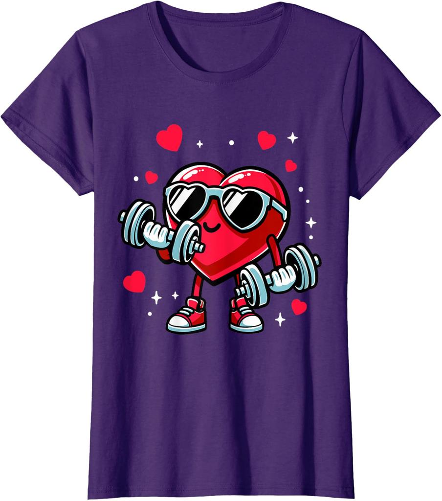 Funny Valentines Day Heart Training With Dumbbell Ladies' Crewneck T-Shirt