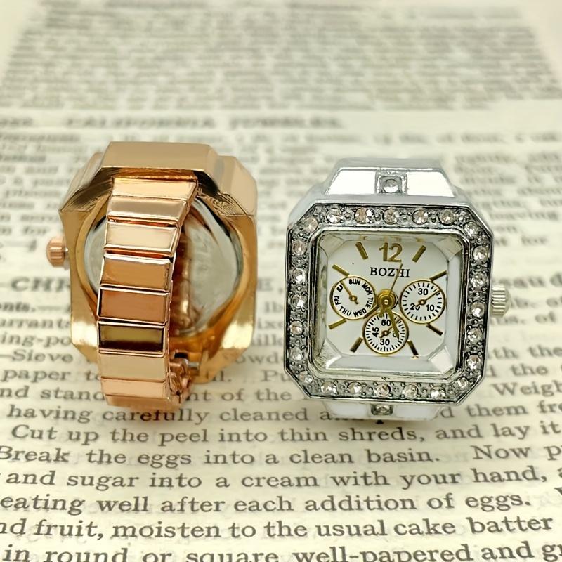 Trendy Diamond Ring Watch Square Full Diamond Adjustable Time Ring Watch Instagram